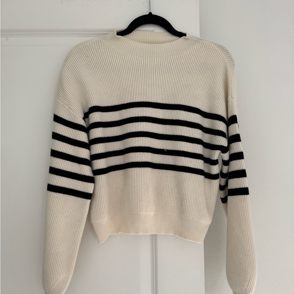 Zara girls beige & black stripe mock neck long sleeve Sweater size 13 14 years